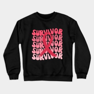 Groovy Pink Ribbon Breast Cancer Survivor Gift For Mom Crewneck Sweatshirt